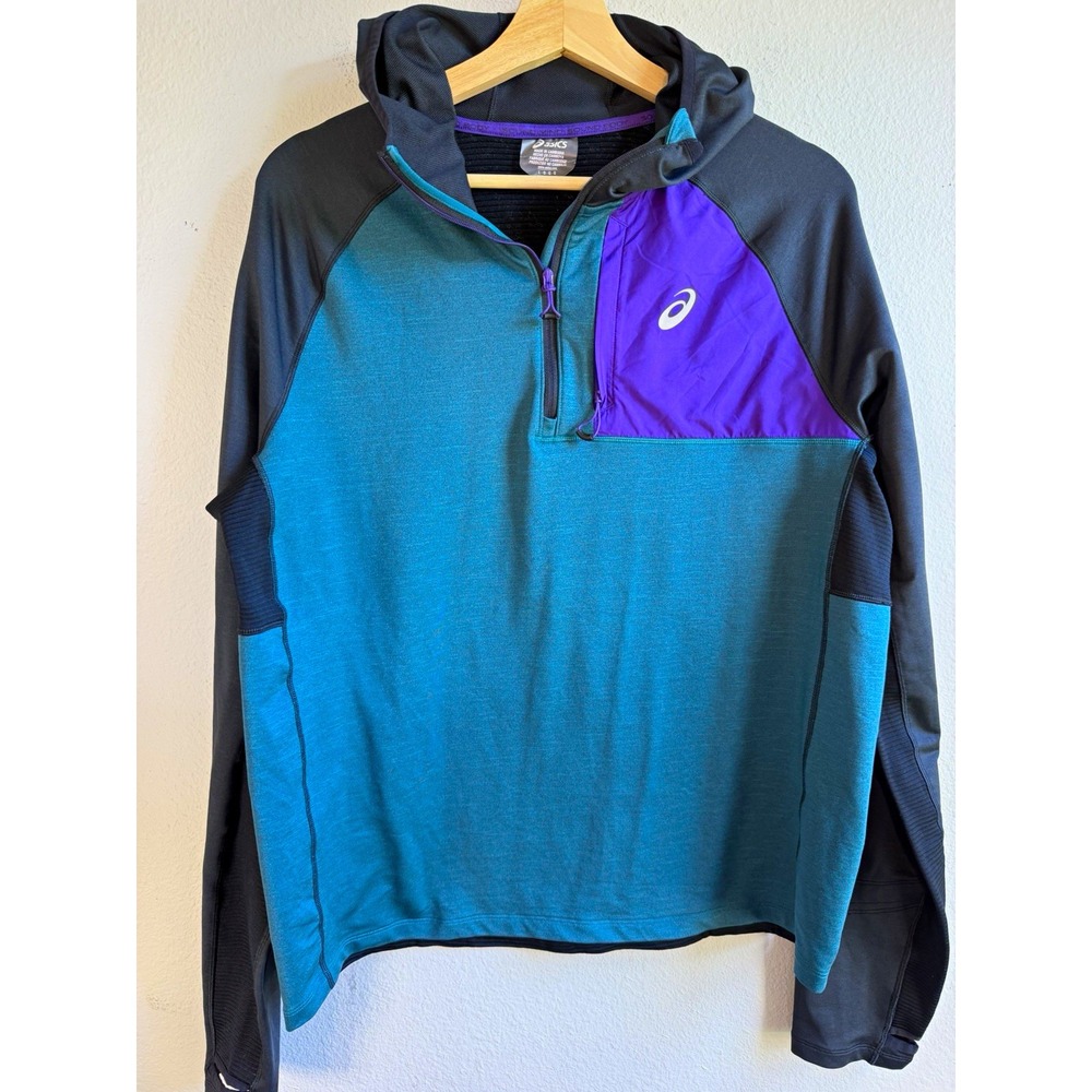 ASICS Sound Mind Sound Body Men's Large 1/4 Zip Pullover Hoodie Colorblock